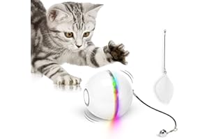 WWVVPET Interactive Cat Toys Ball with LED Light & Catnip, Upgraded Ring Bell Feather Toy, Auto Spinning Smart Cat Ball Toy, USB Rechargeable Stimulate Hunting Instinct Pet Kitty Funny Chaser Roller