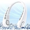 HUIDANGJIA Portable Neck Fan, Bladeless Personal Fan, Rechargeable 4000mAh Battery, No Hair Snagging, 3 Speeds Faster Cooling, Ultra Quiet, Gifts for Men Women, Home, Office, Travel Essentials, White
