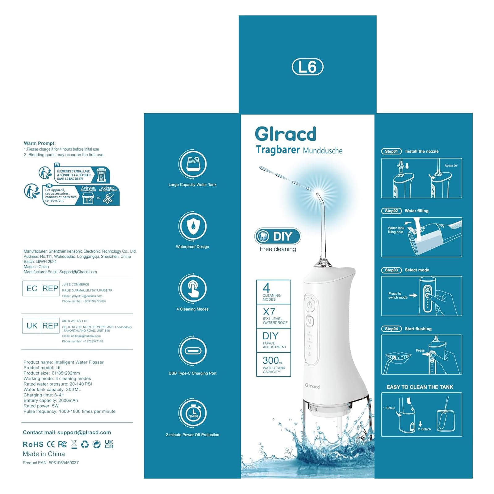 Water Flossers for Teeth Cordless,Professional Electric Flosser Featuring Waterfall Microbubble Technology with DIY Modes,White Waterproof Dental Water Jet Flosser for Oral Cleaning and Braces Care