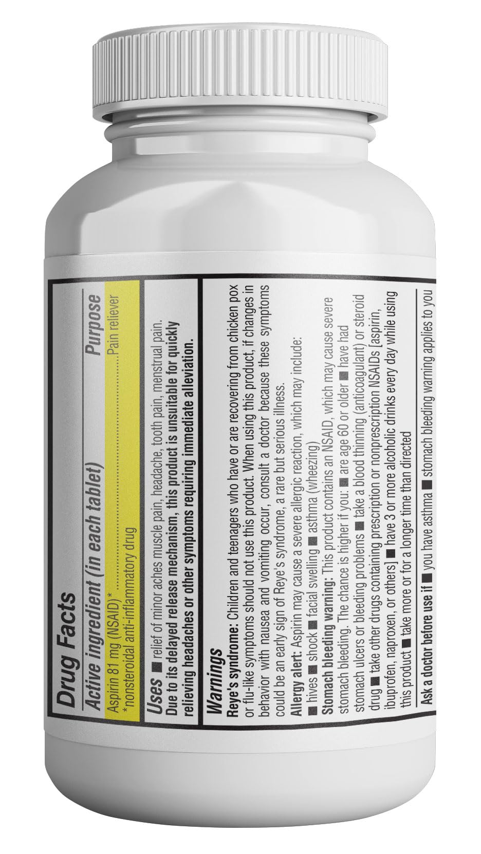 Aspirin 81 mg (1000 Enteric Coated Tablets) | Adult Low Dose Strength Pain Reliever (NSAID) | Safe Pain Relief for Minor Aches and Pain | Value Pack Generic