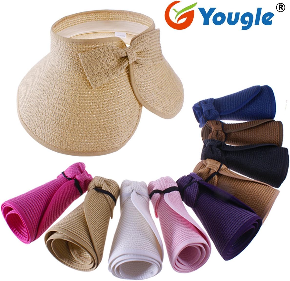 Yougle Fashion Girl Lady Beach Sun Visor Foldable Roll up Wide Brim Straw Hat Cap By ePacket 7-15 Days to USA