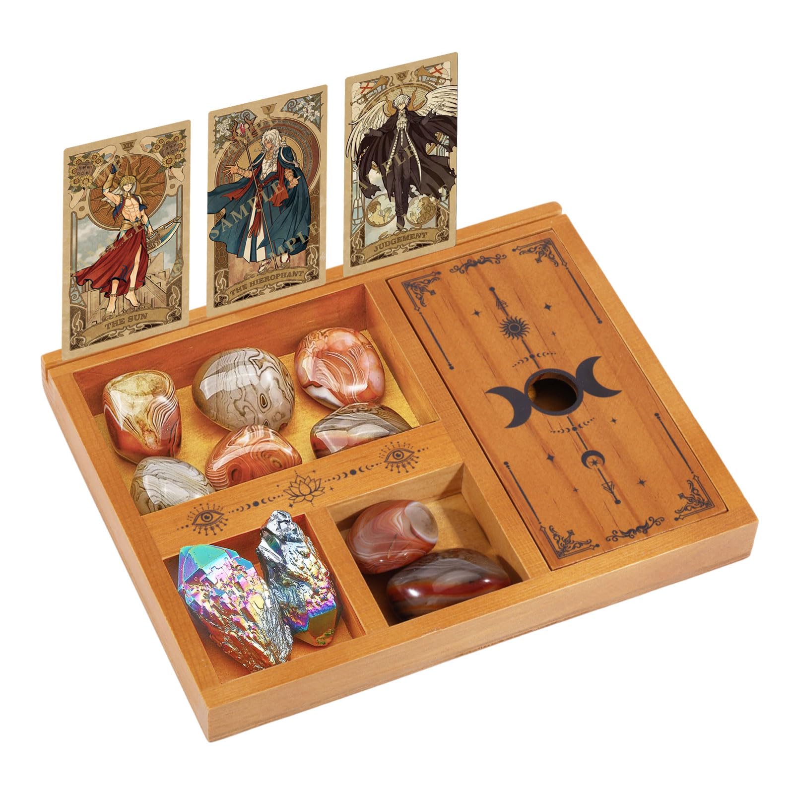 GLOBLELAND Tarot Card Holder Stand Wooden Tarot Card Stand Board Wood Tarot Accessories Altar Stand Decorative Crystal Organizer Holder Tray Room Decor Tarot Stand