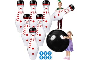 Poen 7 Pcs Christmas Giant Inflatable Bowling Set, Including 6 Pcs 27 Inches Bowling Pins and a 24 Inches Inflatable Ball Adults Outdoor Indoor Family Party