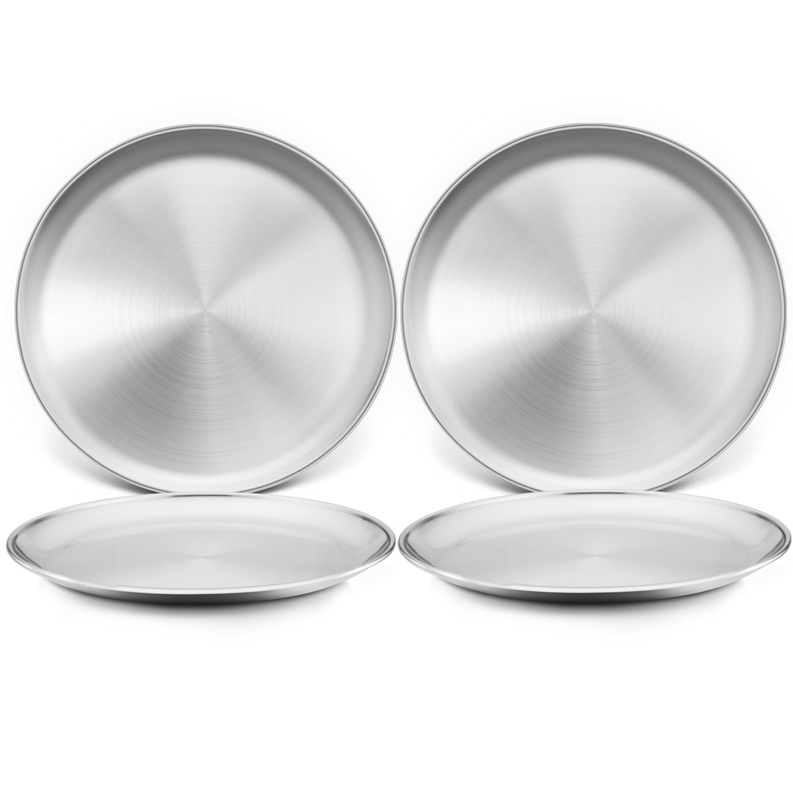 Photo 1 of TeamFar 8 Inch Stainless Steel Toddler Plates Set of 4, Kids Dinner Metal Plates, Round Serving Salad Dishes for Camping Outdoor Party, Sturdy & Heavy Duty, Dishwasher Safe