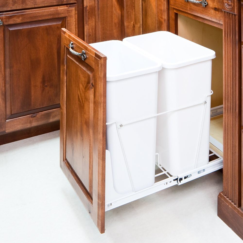 35-Quart- White Double Pull-Out Waste Container System/2 Cans Included & Doorkit