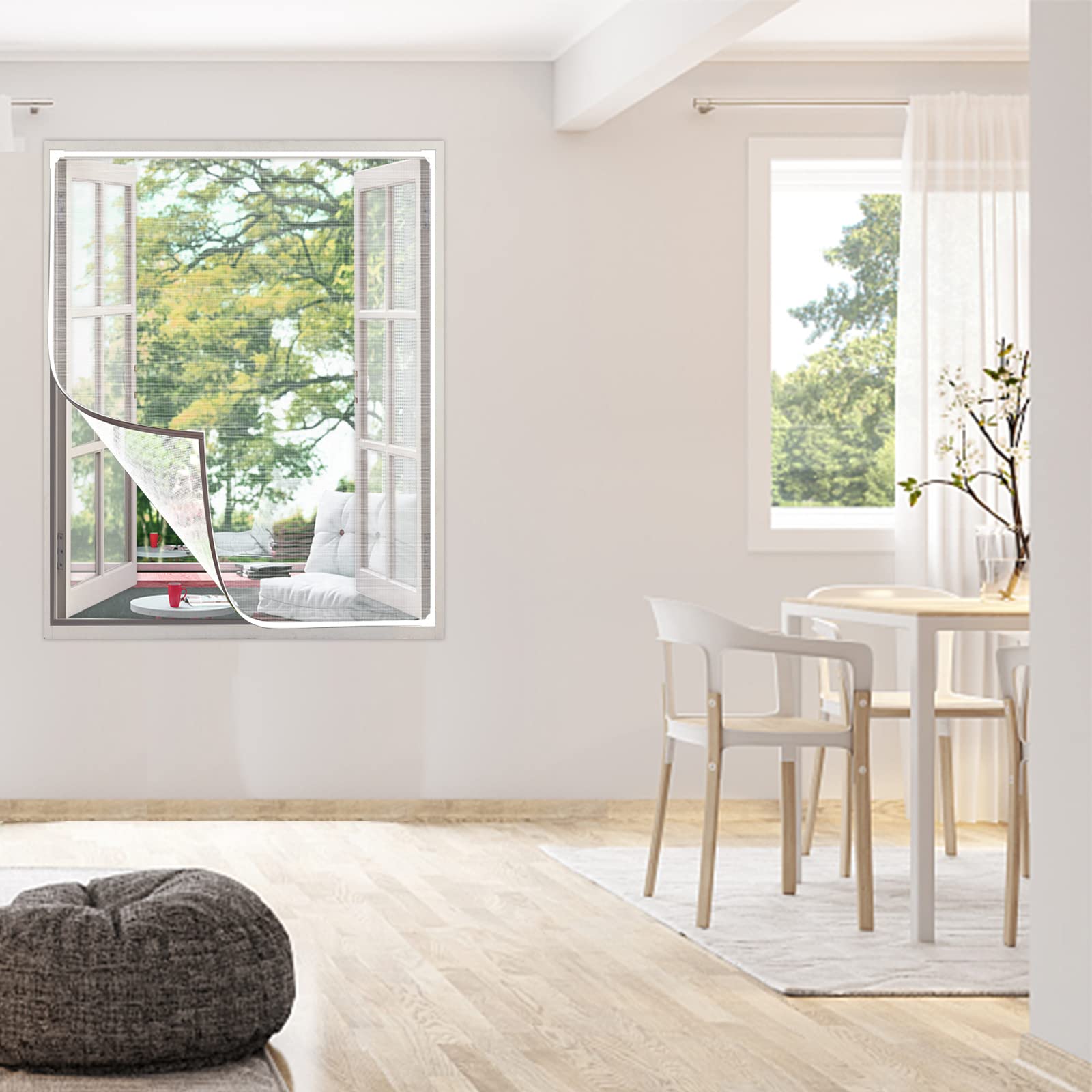 Magnetic Window, Window Net, Insect Screen for Windows, Fly Screen, with Frame, No Drilling, Max 80 x 120 cm, Can Be Cut, Easy Installation with Magnetic Strips (60 x 100 cm)