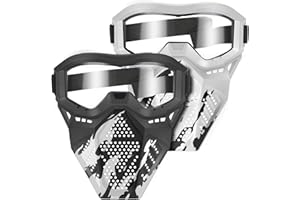 POKONBOY Upgraded 2 Pack Tactical Mask, Mask with Goggles Compatible with Nerf Rival, Apollo, Zeus, Khaos, Atlas, Artemis and N-Strike Elite Blasters (White & Black)