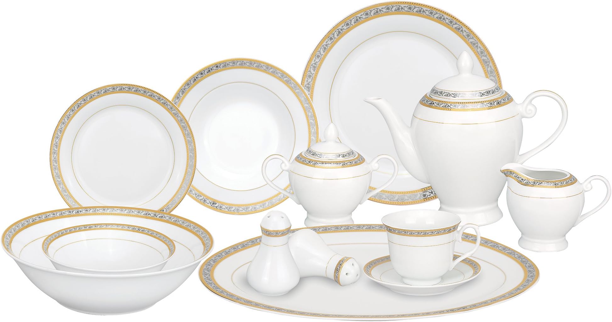 Lorren Home Trends 57-Piece Porcelain Dinnerware Set, Safora, Service for 8