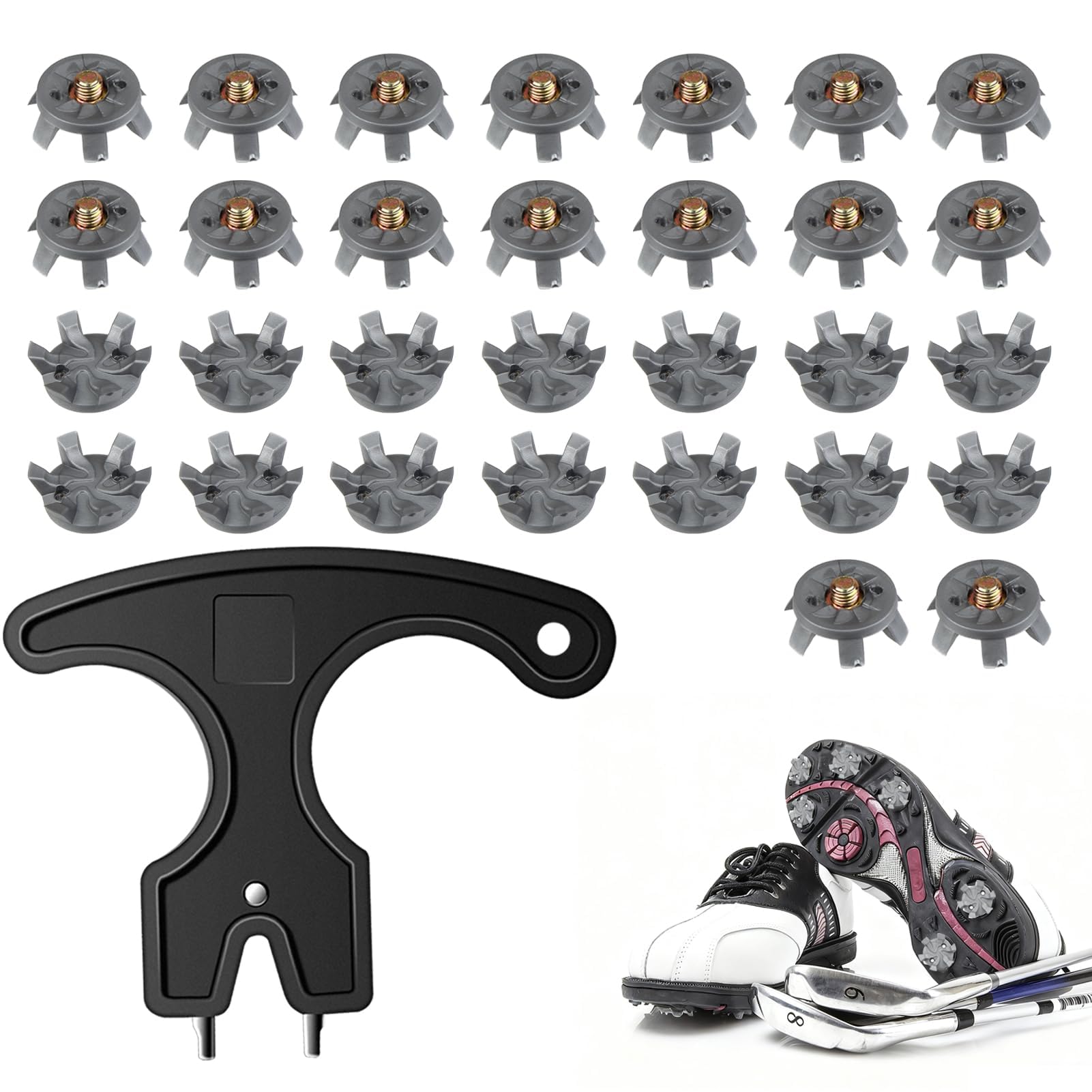 Photo 1 of 30-PCS Golf Spikes Set with Black Wrench, Golf Shoe Spikes Replacements Set & Shoe Spikes - Ideal for Golfers, Golf Shoe Maintenance,Lawn Cricket Shoe Player Lover