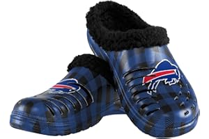 FOCO Men's NFL Team Logo Sherpa Lined Buffalo Check Shoes Slipper Clogs
