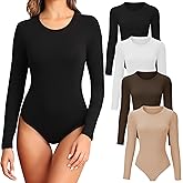 TVKSOM 4/5 Pack Long Sleeve Bodysuit for Women Round Neck Soft Breathable Casual Basic Stretchy Body Suits Tops