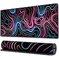 Ovenbird Gaming Mouse Pad with Stitched Edges, Topographic Map Pink Extended XL Mousepad with Anti-Slip Base, Cool Neon Large Mouse Pad for Desk, 31.5 x 11.8 in, Pink and Blue