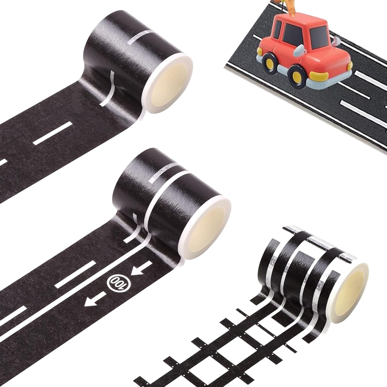 aqlbhz 3 PCS Road Tape Removable Train Track Tape Children's toy train track Toy car road stickers DIY Traffic Sign Train Track Traffic Road Classroom Game Road sign interaction wall stickers kids