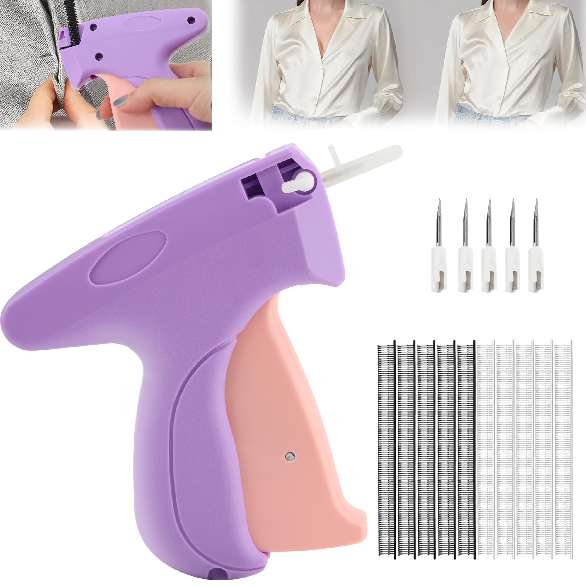 Photo 1 of MEKOTRIN Stitch Tagging Tool for Clothing, Price Tag Attacher for Fabric with 5 Needles, Mini Tool Kit Quick Clothing Fixer 2000 Fasteners, Hemming Sewing Tool Kit for Garment Repair(Purple)