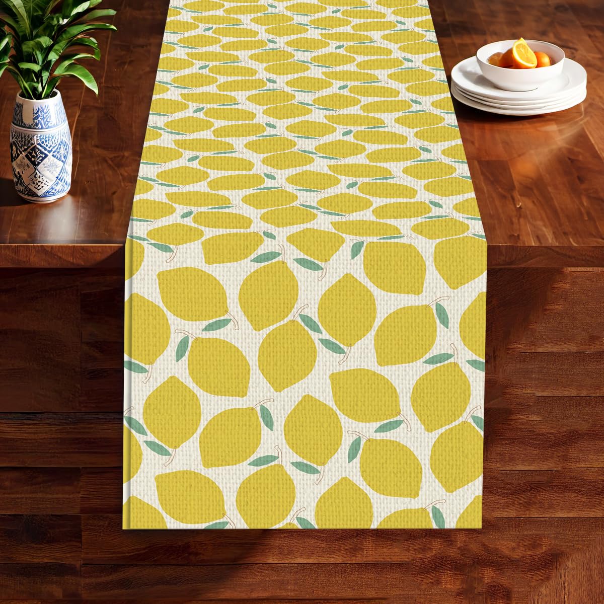 Photo 1 of Watercolor Fruit Print Table Runner, Dining Hall Restaurant Decor, Lemon Decor Table Runners for Indoor Outdoor Home Farmhouse Holiday Wedding Birthday Decoration, 13 x 71 Inch