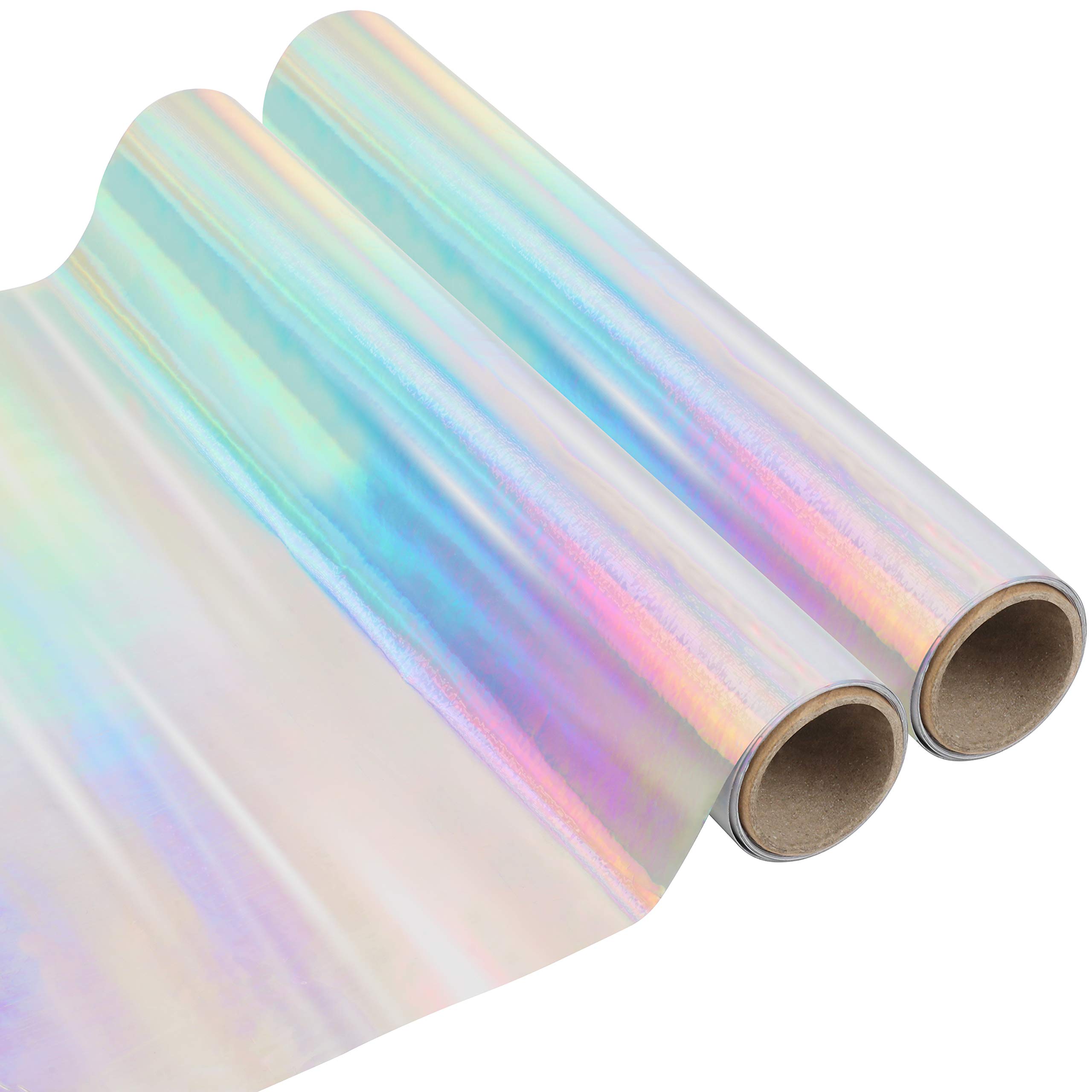 BELLE VOUS Holographic Self Adhesive Vinyl Roll (2 Pack) - 1.5m x 30cm / 5ft x 12 Inches - Permanent Opal Rainbow Wrap for Arts & Crafts, Signs, Scrapbooking, Silhouette Cameo, Die Cutters & Decals