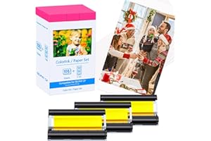 KCMYTONER Compatible for Canon Selphy CP1500 CP1300 Ink and Paper Set KP-108IN KP108 3 Color Ink Cartridge and 108 Sheets 4x6 Photo Paper for Selphy CP1200 CP910 CP740 Compact Photo Printers