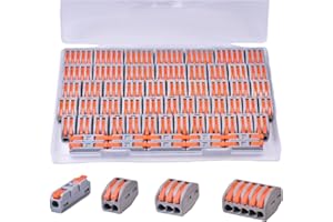 60PCS AVARBUVO Lever Wire Connectors, Quick Wire Splice Connectors Push-in, 2/3/5 Conductor Combination Kit with 1 in 1 Out Inline Terminals, 28-12 AWG