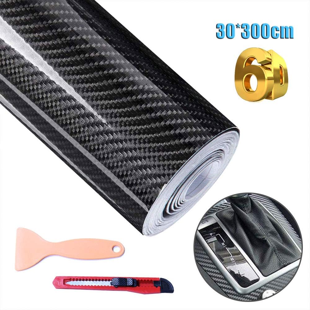 MelkTemn Self Adhesive 6D Carbon Fibre Wrap with Plastic Scrapers, Car