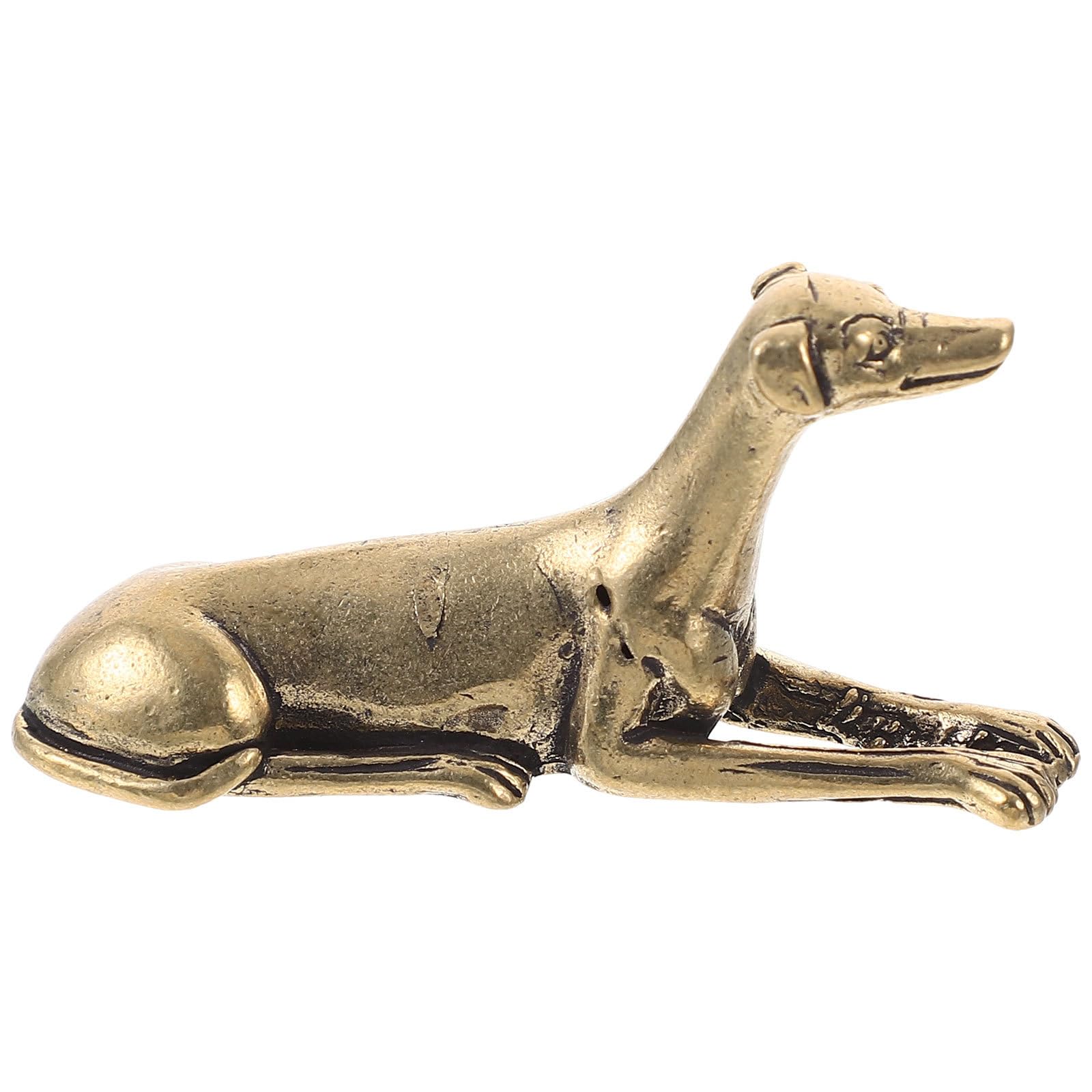 Amosfun Vintage Hunting Dog Ornament Retro Brass Hound Decoration Desktop Statue Unique Home Office Collectible Dog Figurine