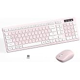 Wireless Keyboard and Mouse Combo, Reccazr 2.4G Full-Sized Keyboard and Mouse Cordless, 3 DPI Adjustable Mouse, Dual-System Keyboard for Computer/Laptop/Windows/Mac (Pink &amp; White)