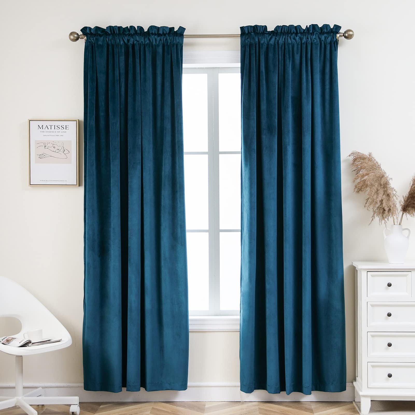 Photo 1 of PLEASANT BOULEVARD Teal Velvet Curtains 108 inch Long Heavyweight Blackout Curtains Rod Pocket Thermal Insulated Darkening Window Drapes for Bedroom Living Room, W52 x L108, 2 Panels
