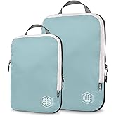 Compression Packing Cubes for Travel - Luggage and Backpack Organizer Packaging Cubes for Clothes (Dusty Teal and White, 2 Pi