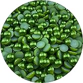 LIMAOLLY 400pcs 10mm Flatback Half Pearls Round Crafts Beads for Jewelry Making DIY Scrapbook Shoes Clothes Cup Nail Art Decoration(Dark Green)