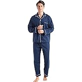 TONY AND CANDICE Men’s Cotton Pajama Set, Long Sleeve Button-Down Woven Sleepwear