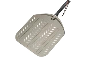 Q Pizza Aluminum Non-Stick Pizza Peel with Strap for Easy Storage, 14" Extra Large Perforated Metal Pizza Paddle for Grill Ov