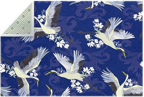 Amazon Ayustyle カーペット 鶴 花柄 白 青 ラグ 防ダニ 抗菌 防臭 180 1cm 洗える 滑り止め付 床暖房 ホットカーペット 床保護 ラグマット ラグ カーペット オンライン通販