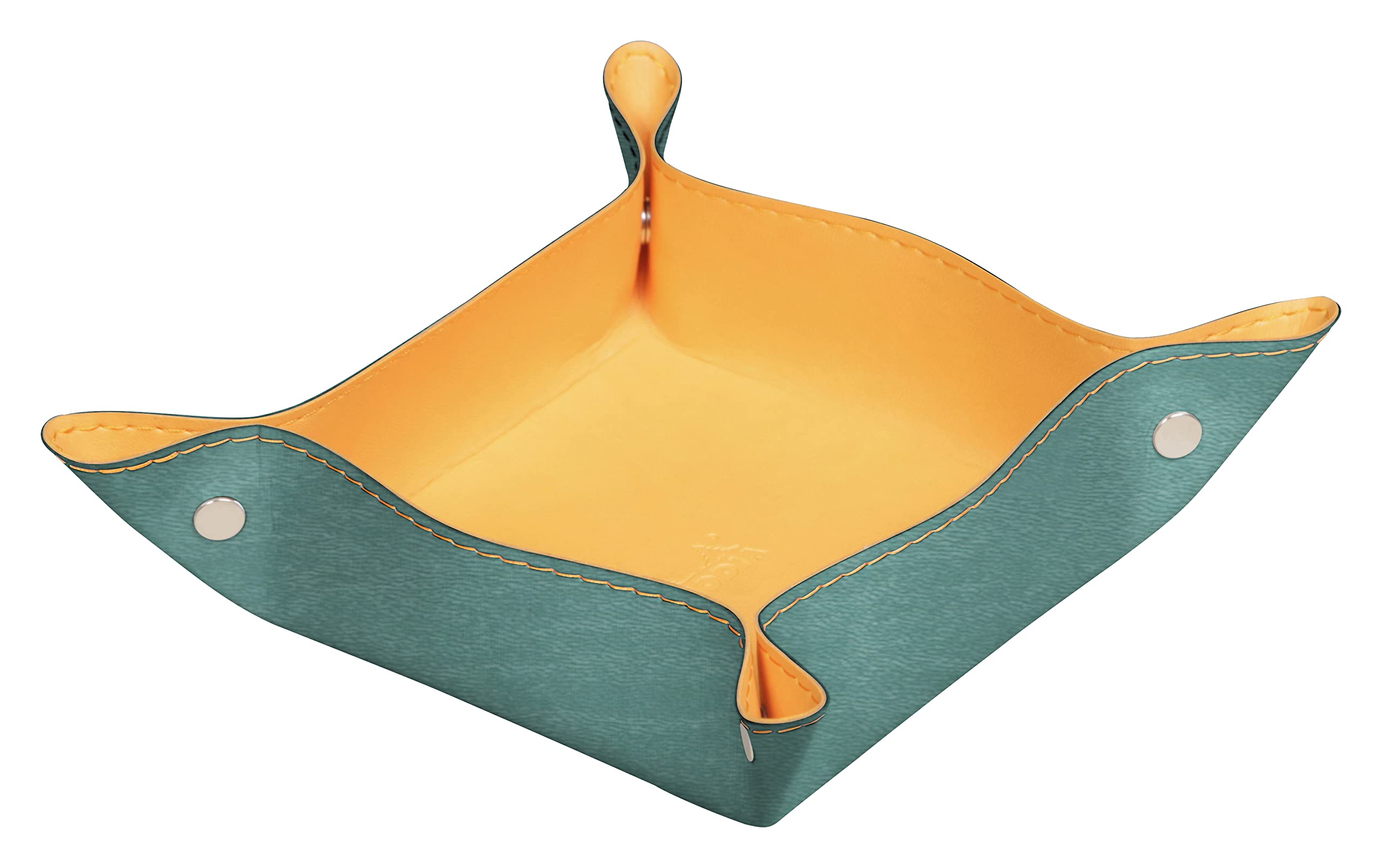 RHODIA 194595C - Midnight Blue Reversible Tidy Box - 12x12x4.5 cm - Orange Saddle Stitching, Magnetic Corners - Faux Leather - Rhodiarama Home Office Collection - Office Organization & Designer Storage