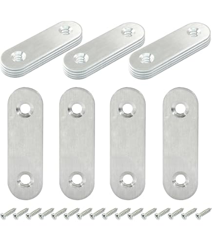 HARSKIYER 8-Pack 5 Inch Stainless Steel Straight Brackets – Black Flat Mending Plates With Screws And Screwdriver For Furniture Repair