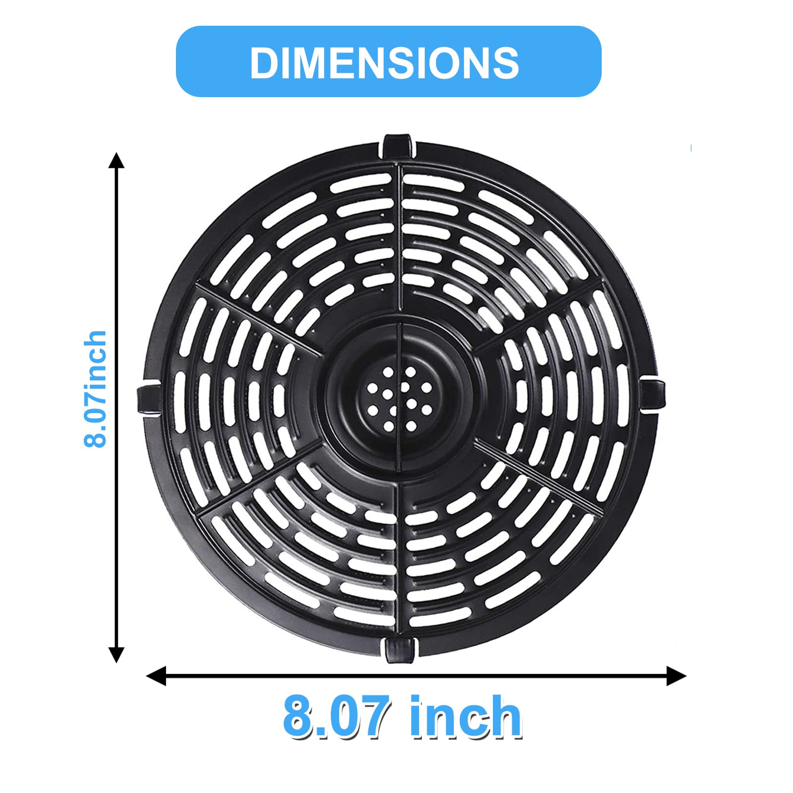 Air Fryer Replacement Parts for Chefman TurboFry 3.6QT Power XL 4QT Emeril Lagasse 4QT, 8.1'' Non-Stick Round Air Fryer Accessories Replacement Tray Rack Grill Crisper Plate