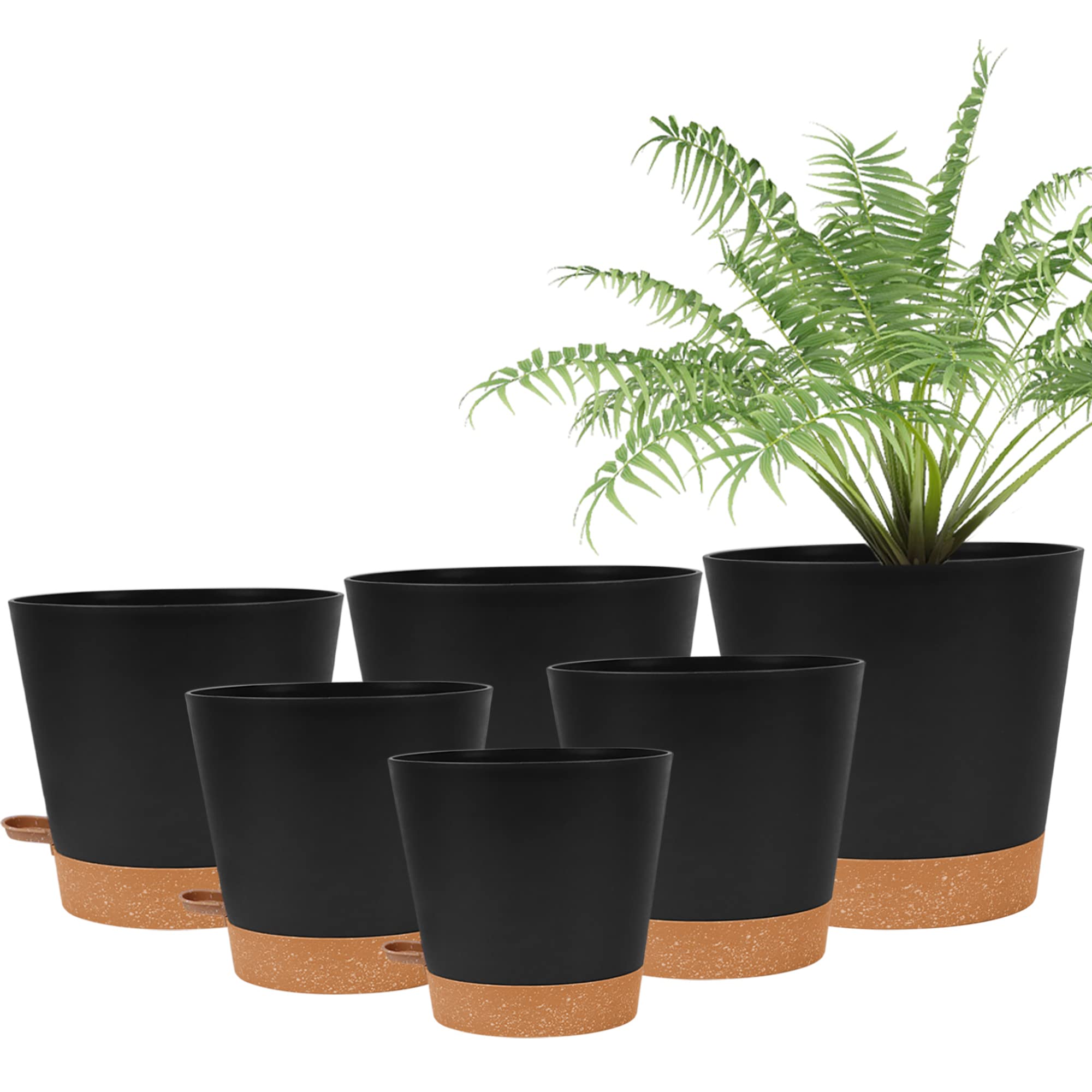 wintfarm Indoor Plant Pot, 6 Pack Self Watering Pots, 8/7/6.5/6/5.5/5 Inch Plastic Plant Pots Indoor, Modern Self-Watering Planters For Plants, Flower Pots With Drainage Holes And Trays(Black)