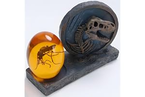 VEOJEIN 3D Mosquito in Amber & Jurassic Fossil Medallion – Dinosaur Skeleton Fossil Replica & Amber Resin Paperweight – Unique Collectible, Desk Decor, Science Gift for Fossil & Dinosaur Lovers