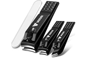 German Nail Clippers for Men, VANWIN Nail Clipper Set (4-Pack) Ultra Sharp Matte Stainless Steel Fingernail & Toenail Clippers with Glass Nail File, Nail Cutter Stocking Stuffers for Men Women Black