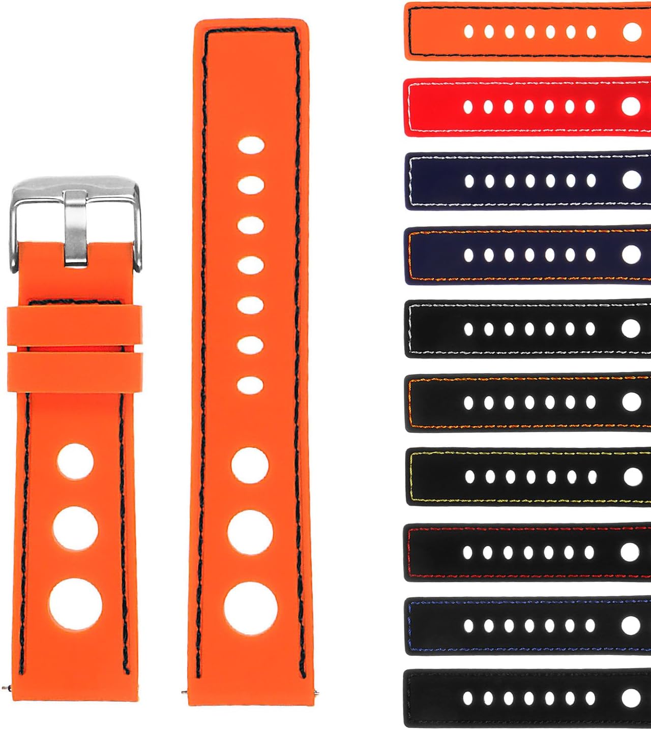 Silicone Rubber Rally Quick Release Watch Band Strap - Choose Your Color - 18mm 20mm 22mm 24mm