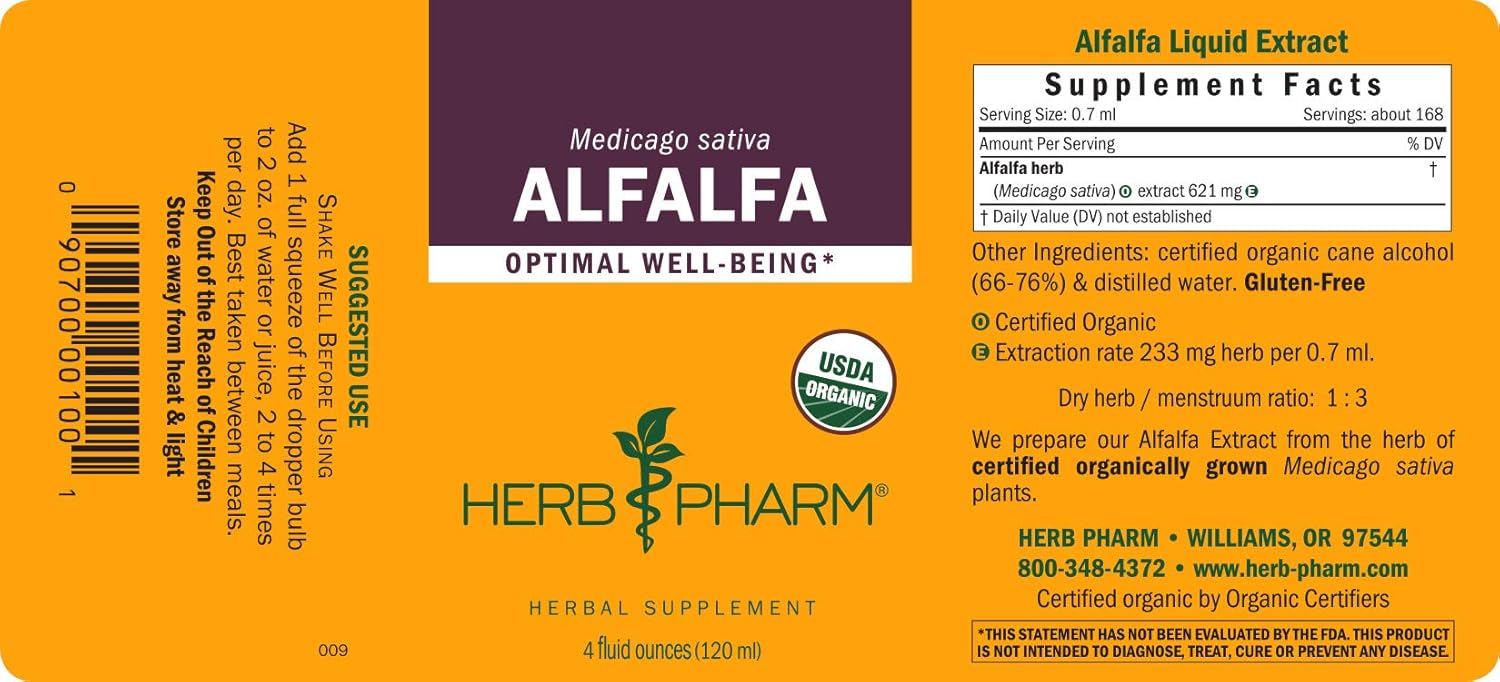 Herb Pharm Certified Organic Alfalfa Liquid Extract - 4 Ounce: Health & Personal Care