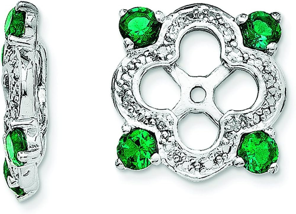 .925 Sterling Silver Genuine Diamond & Created emerald