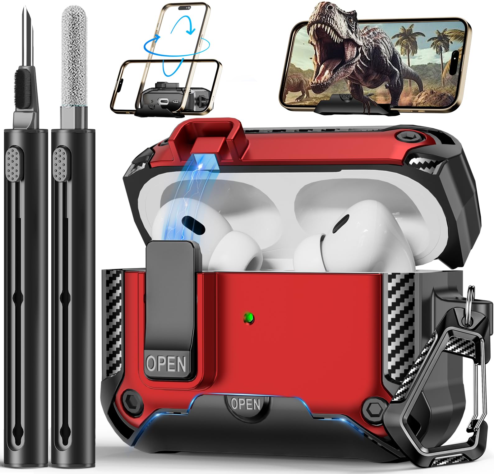Photo 1 of Polislime Compatible with AirPods Pro 2nd/1st Generation Case with Phone Stand,Full Drop Protection Automatic Snap Switch Design with Cleaner Kit for iPod Pro Charging (USB-C/Lightning Cable)