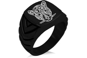 Tioneer Stainless Steel Mayan Jaguar Rune Chevron Pattern Biker Style Polished Ring