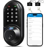 Veise RZ07 Fingerprint Smart Door Lock Deadbolt, App Control, Matte Black | Remote Access Sharing, Fob Unlock, Keyless Entry for Front Door, Auto Lock, User Management, Easy Install, Low Battery Alarm