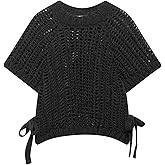 Shebote Womens Crochet Knit Sweater Vest Crop Top Cute Loose Fit Short Sleeve Side Bow Tie Hollow Out Pullover Tank Tops