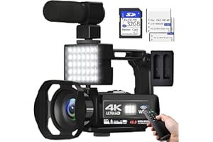 VETEK Video Camera Camcorder 4K, 48MP UHD WiFi Vlogging Camera for YouTube 18X Digital Zoom Touch Screen Camera Recorder with Microphone, Fill Fight, Handheld Stabilizer, Lens Hood, Remote, 2 Batteries