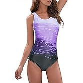 American Trends One Piece Swimsuit Women Criss Cross Back Color Block Print Bathing Suits Athletic Modest Swimwear