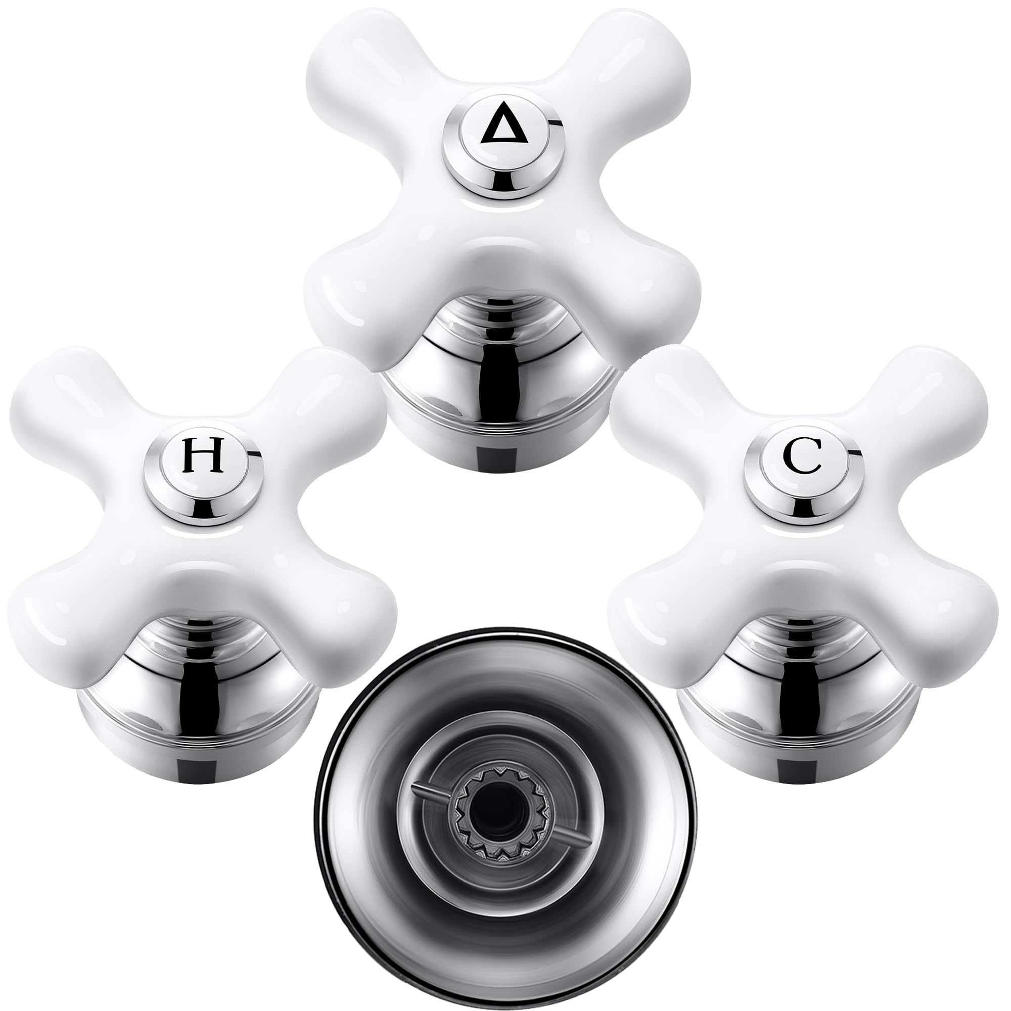 Photo 1 of Enhon 3 Pcs Porcelain Handle Set, Compatible with Price Pfister Shower Valve, Hot Cold and Diverter Handle, Fits 12 Point Broach Stem, Chrome Finish White Porcelain(Cross Arm)