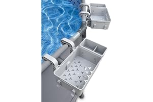 Blue Bay Poolside Storage Basket 2 Packs,Above Ground Metal Frame Pool Accessories with Cup Holder and Hooks, Recycled Plastic Pool Basket for Drinks,Toys,Towel, for Most Above Ground Pools, Grey