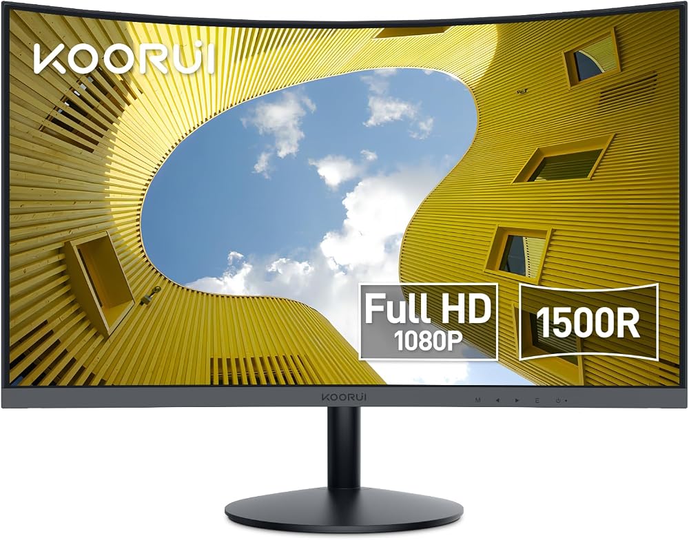 KOORUI 27 Inch Curved FHD 1080P 75Hz Monitor HDMI VGA Tilt Eye Care Black