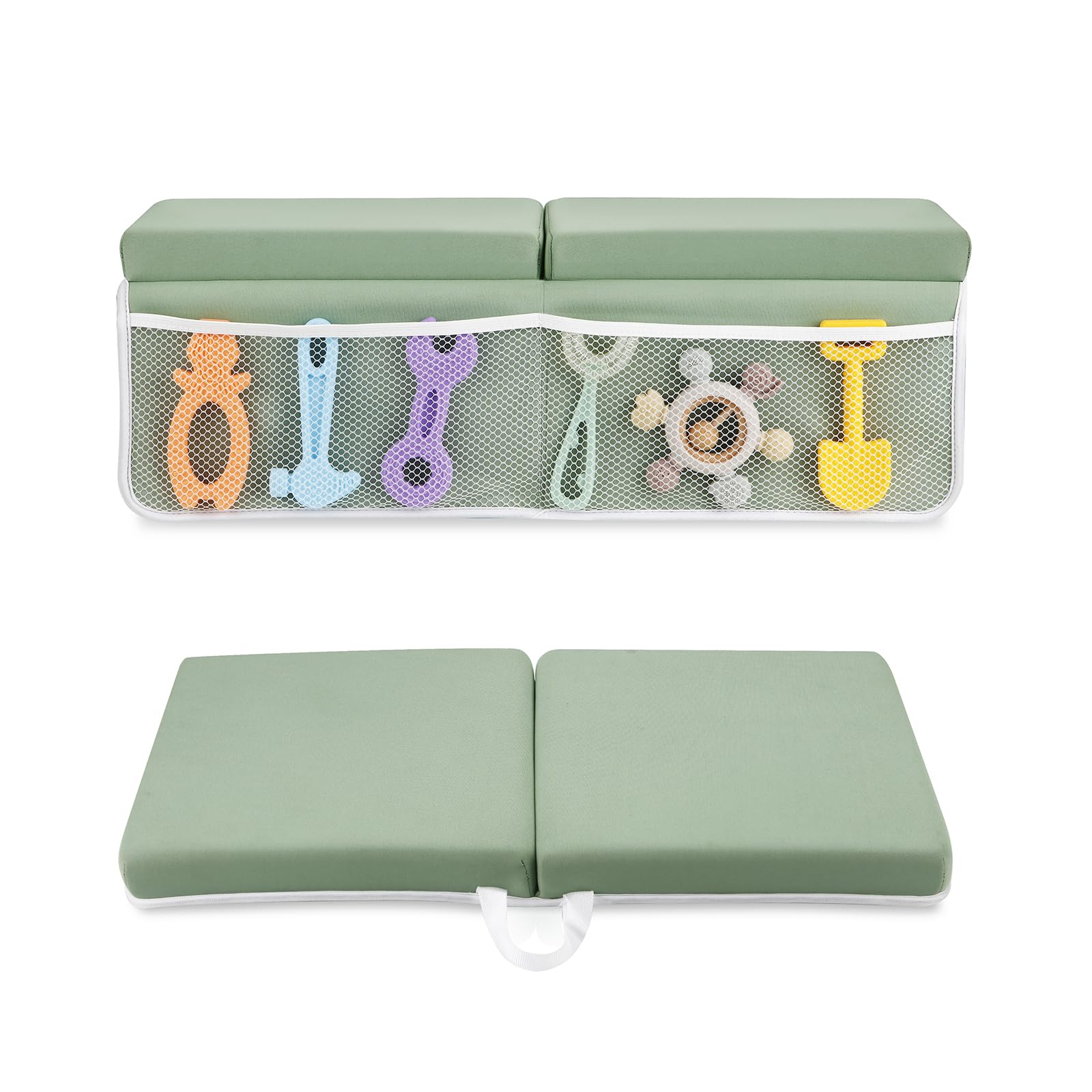 Photo 1 of PandaEar Baby Bath Kneeler & Elbow Rest Pad, Comfortable Non-Slip Kneeling Mat Cushion with Toy Organizer Storage Pockets, Foldable Foam Mat for Toddler Bathroom Bathing Time (Green)